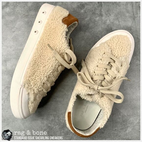 RAG & BONE STANDARD ISSUE SHEARLING LACE UP SNEAKERS IN IVORY RETRO SIZE 7.5 - Picture 15 of 15
